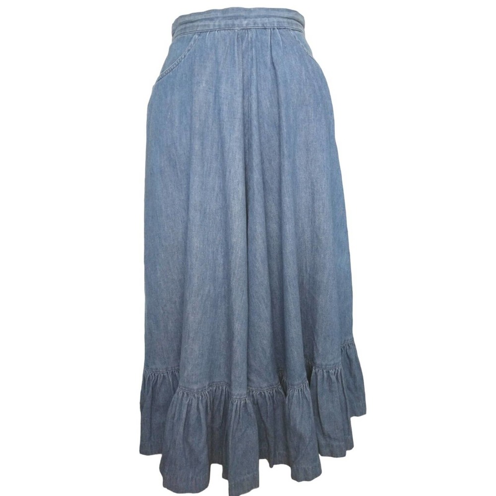 Hunters Run 80's Cotton Denim Tiered Prairie Hippie Peasant Boho Skirt Size 12